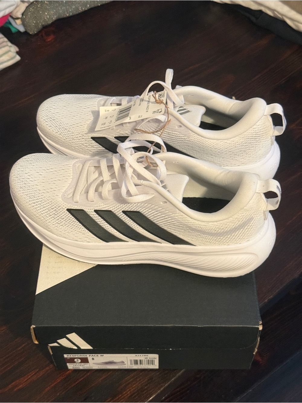 adidas White Sneakers with Black Stripes Response Pace